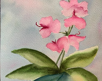 Original Pink Orchid Watercolor, Pink Floral Wall Art, Orchid Watercolor Painting