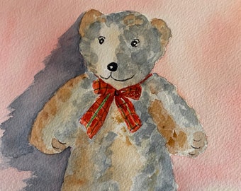 TEDDY BEAR NURSERY Art, Watercolor Teddy Bear Art, Teddy Bear Painting