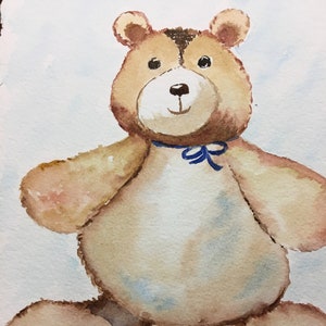 Teddy Bear Nursery Art, Watercolor Teddy Bear Painting