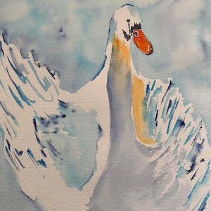 ORIGINAL SWAN WATERCOLOR Art, Hand Painted Swan Artwork, Swan Home Wall Decor