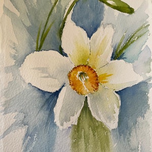 Loose Watercolor Daffodil Painting, Small Floral Art, Daffodil Watercolor Art