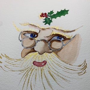 Vintage Santa Portrait, Watercolor Santa Painting, Christmas Wall Art Decor