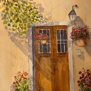 Tuscan Door Watercolor Wall Art, Italian Door Step Painting, Italian Watercolor Wall Decor