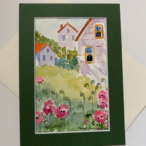 Carte d'art originale paysage d'été, carte de voeux aquarelle paysage d'été, carte de correspondance d'été vierge