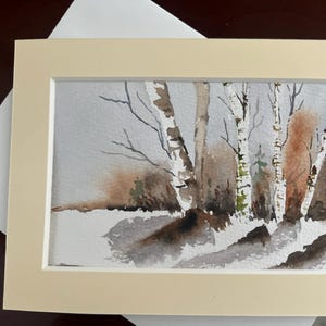 Originele berkenboom aquarel wenskaart, handgeschilderde berkenboom notitiekaart