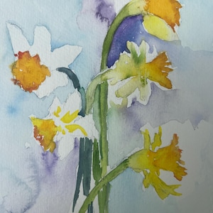 Lebendige Aquarell Narzissen, Handgemalte Blumenkunst, Frühling Aquarell Wandkunst