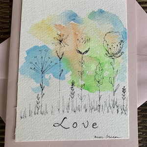 Tarjeta de felicitación floral abstracta original, con acuarela floral, tarjeta abstracta "Amor"