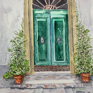 Europäischer Eingang Weg Gemälde, Architektur Aquarell Kunst, Eingangstür Wandkunst