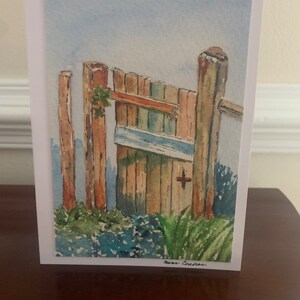 Oude houten poortwenskaart, aquarel poortwenskaart, handgeschilderde poortnotitiekaart