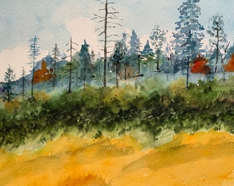 Original Expressionist Watercolor Art, Hand Painted Expressionist Landscape Painting