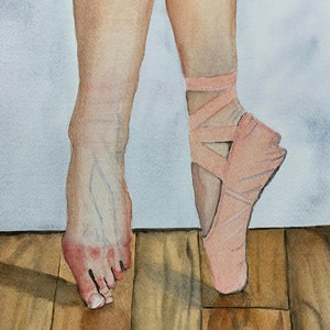 Original Ballet Watercolor Painting, Pointe Shoe Watercolor Wall Art
