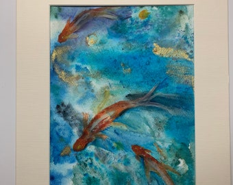 オリジナル水彩画「鯉の絵」- 禅風水インテリア - Etsy 日本