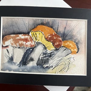 Biglietto di auguri a forma di fungo dipinto a mano con acquerello, biglietto di auguri originale fatto a mano con fungo