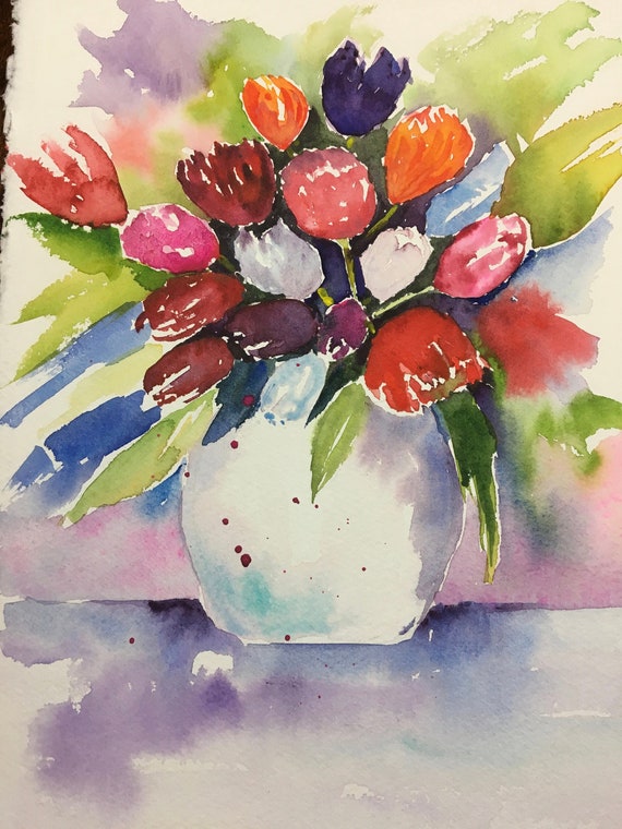 花の水彩画、花の芸術、花瓶の花の絵画 - Etsy 日本