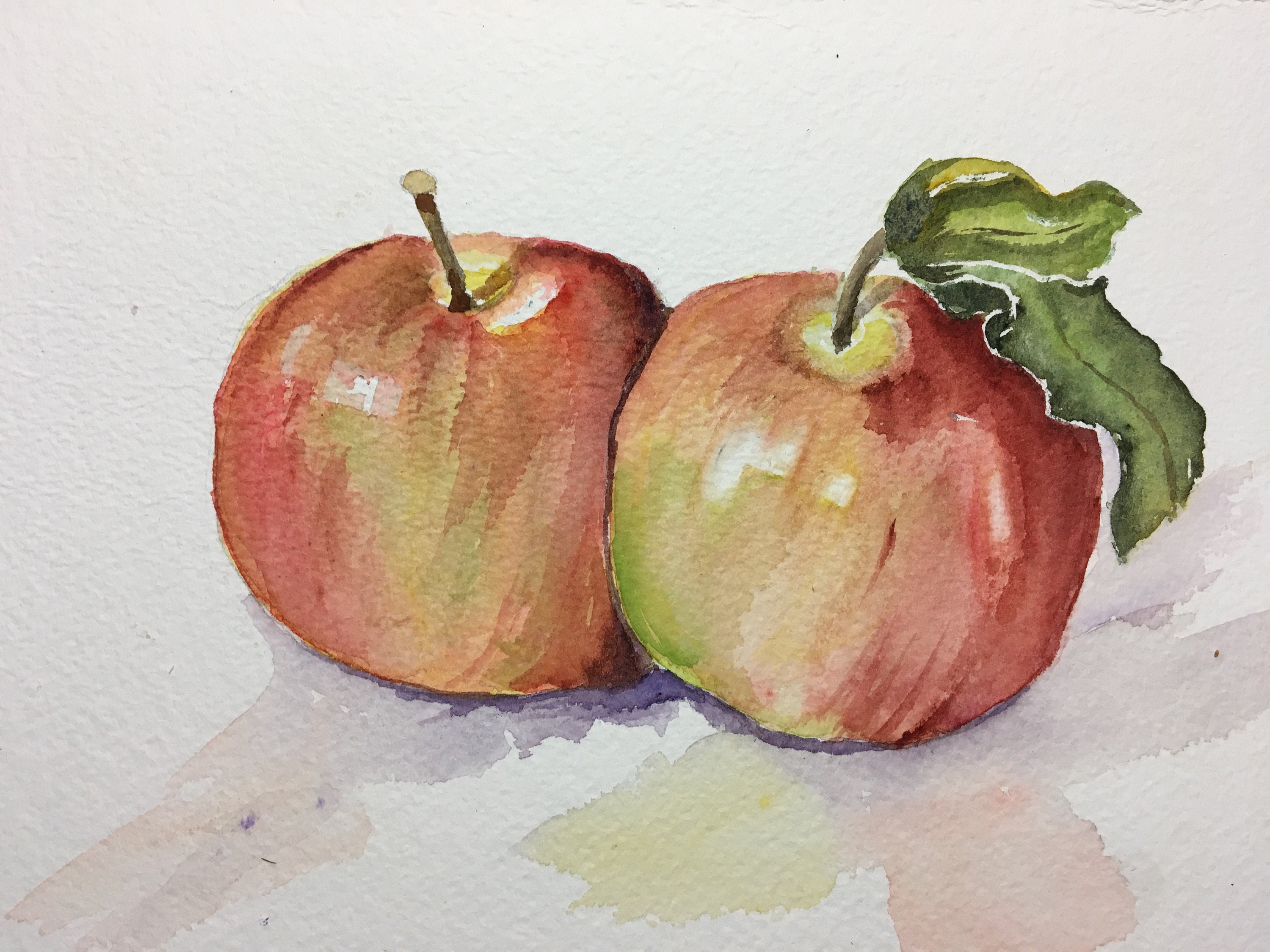 【ブリ】りんご 静物画 オリジナルリンゴの静物画、水彩画リンゴの絵画、キッチンの壁アート