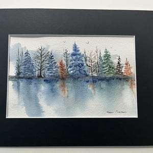 Serene Forest Landscape Painting, Watercolor Forest Scene, Forest Watercolor Wall Art