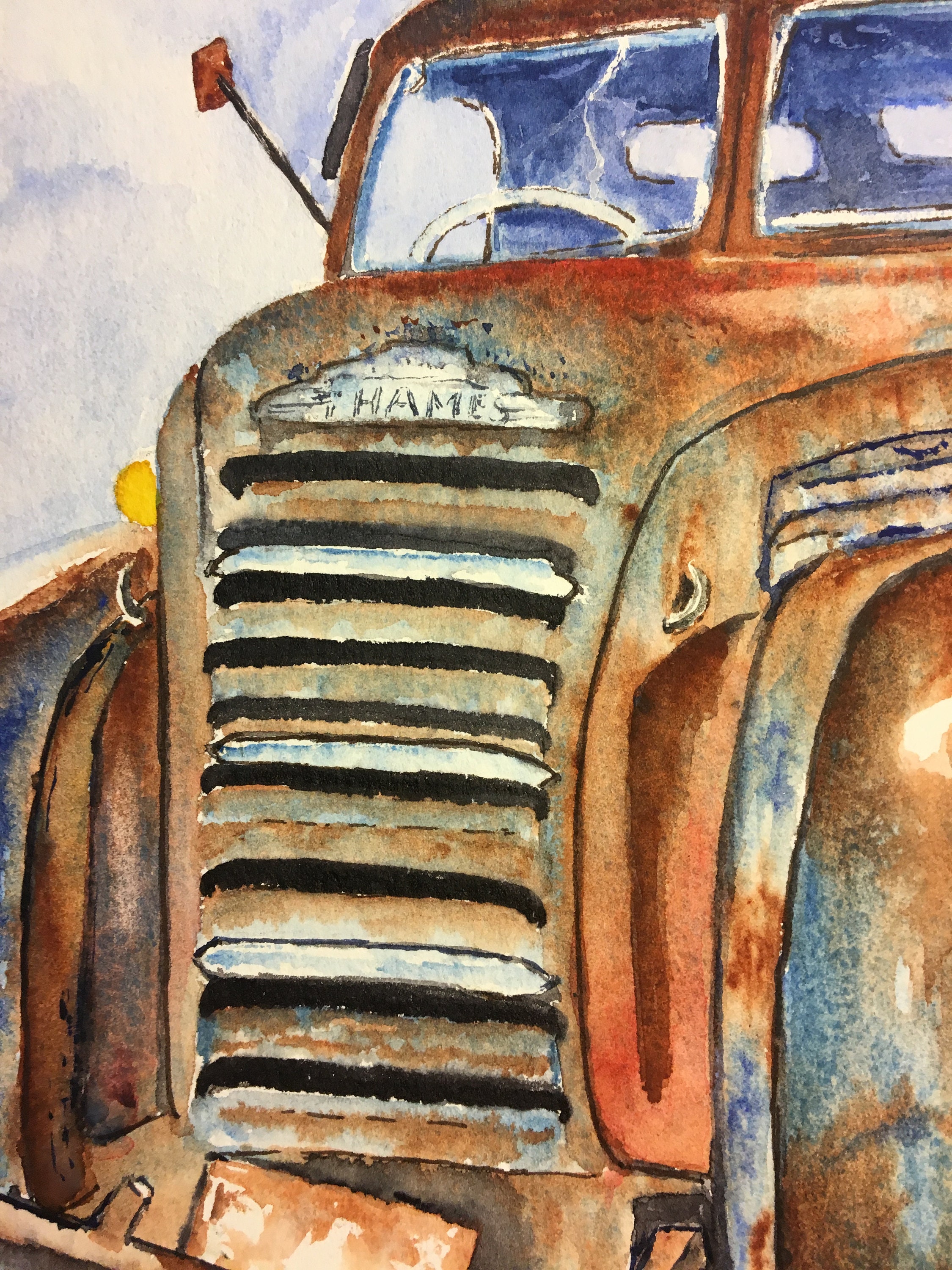 Old Rusted Car Drawing Abandoned Rusty Auto Watercolor Junk Yard Car Painting | Etsy