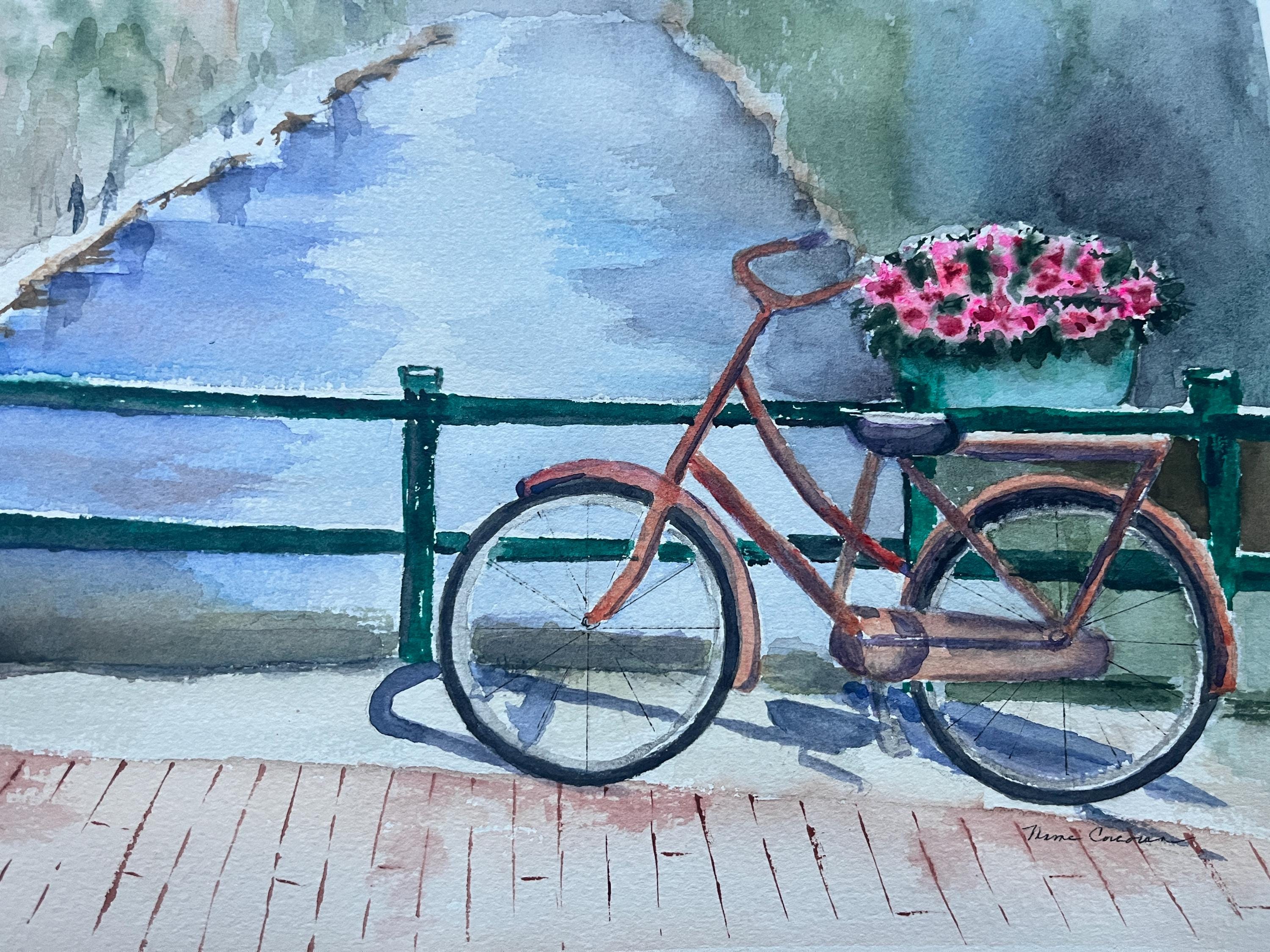 Vintage peinture aquarelle vélo, art mural vélo, art mural vélo