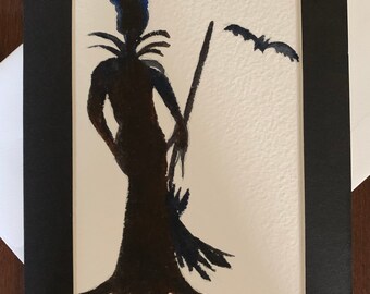 Original Halloween Card, Halloween Witch Greeting Card, Blank Halloween Card, Witch Silhouette Halloween Card