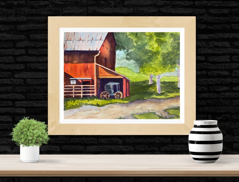 Summer Barn Watercolor Art Red Barn Wall Decor Farmhouse - Etsy