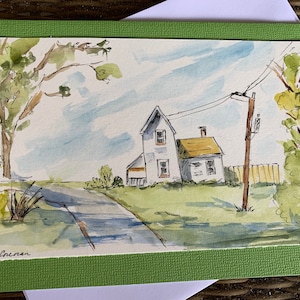PLUME ET ENCRE Carte de voeux, dessin au trait et lavis, carte de voeux aquarelle, art du paysage d'été