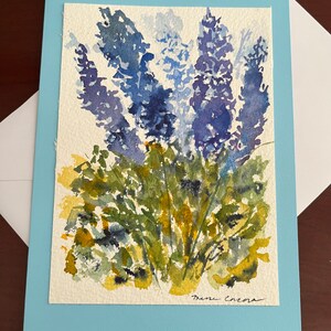 Original Delphinium Aquarell Grußkarte, Blaue Blumen Grußkarte, Delphinium Blanko Karte