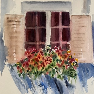 Window Box Wall Art, Watercolor Window with Flowers