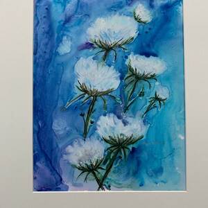ORIGINAL QUEEN ANNE&#39;S Lace Painting on Yupo, Yupo Floral Watercolor Art, Queen Anne&#39;s Lace Wall Art