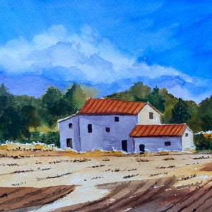 Original Tuscany Landscape Painting, Tuscan Landscape Watercolor, Italian Landscape Wall Art