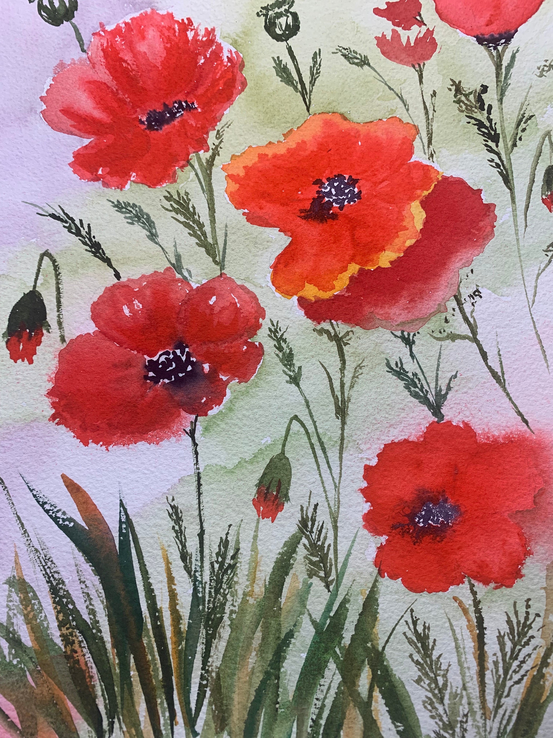 水彩画 絵画 原画『抽象花-ポピー』ピンク - メルカリ