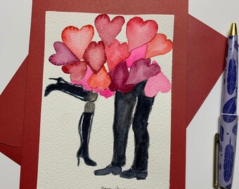 ORIGINAL VALENTINE&#39;S CARD, Happy Valentine&#39;s Card, Hand Painted Valentine