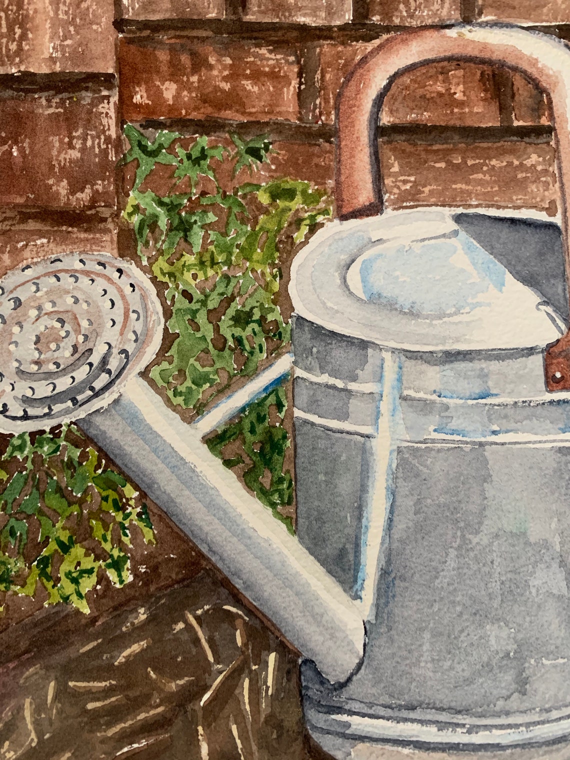 Watering Can Watercolor Painting Garden Watering Can Wall Etsy