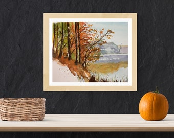 水彩画の秋の風景画、秋の風景画 - Etsy 日本