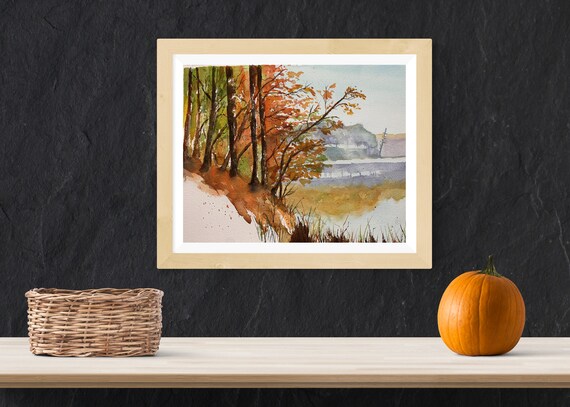 秋の風景 水彩画 額装済み 秋の風景 水彩画 額装済み 水彩画 秋の景色（逆さ富士が美しい秋