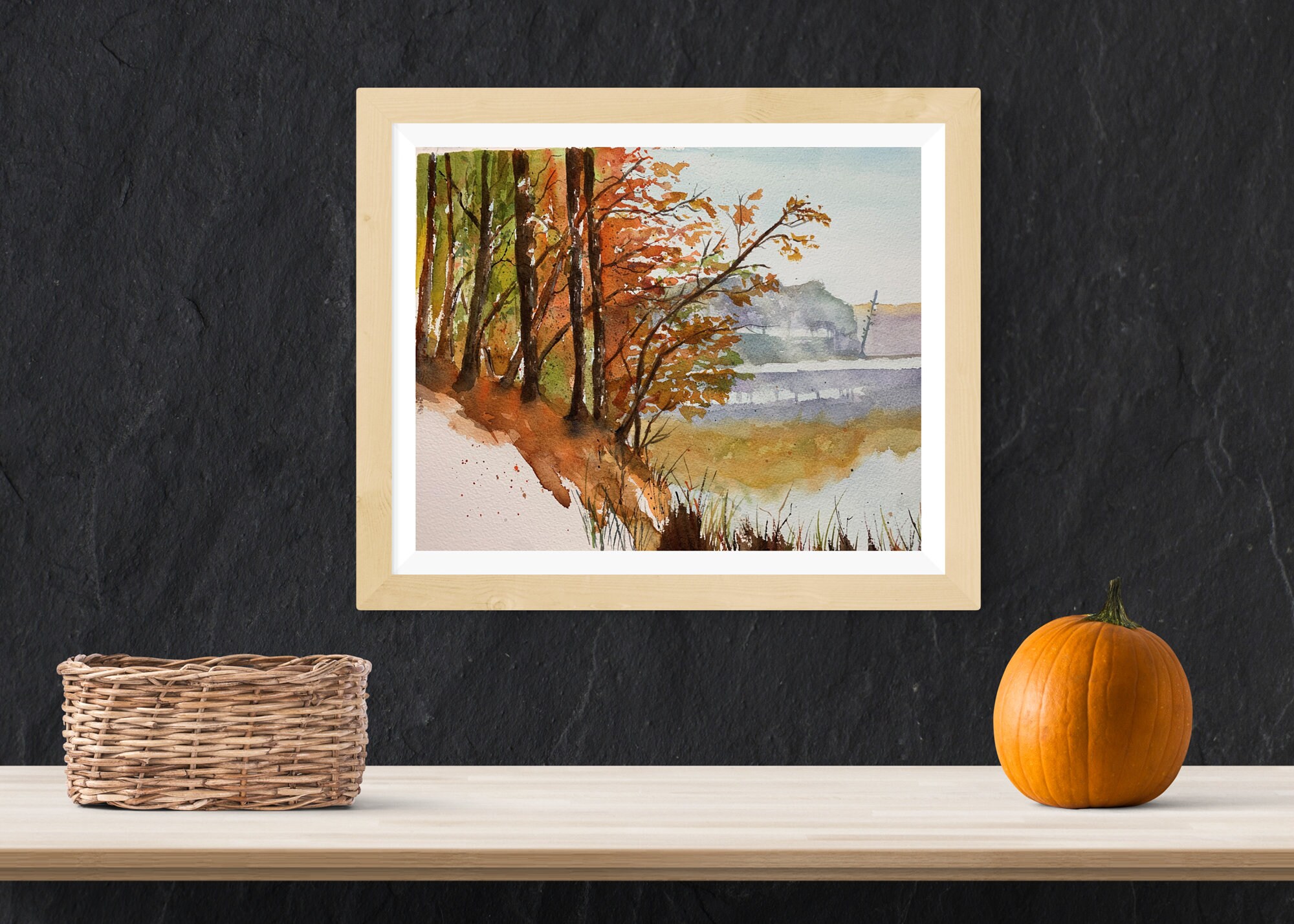 水彩画の秋の風景画、秋の風景画 - Etsy 日本