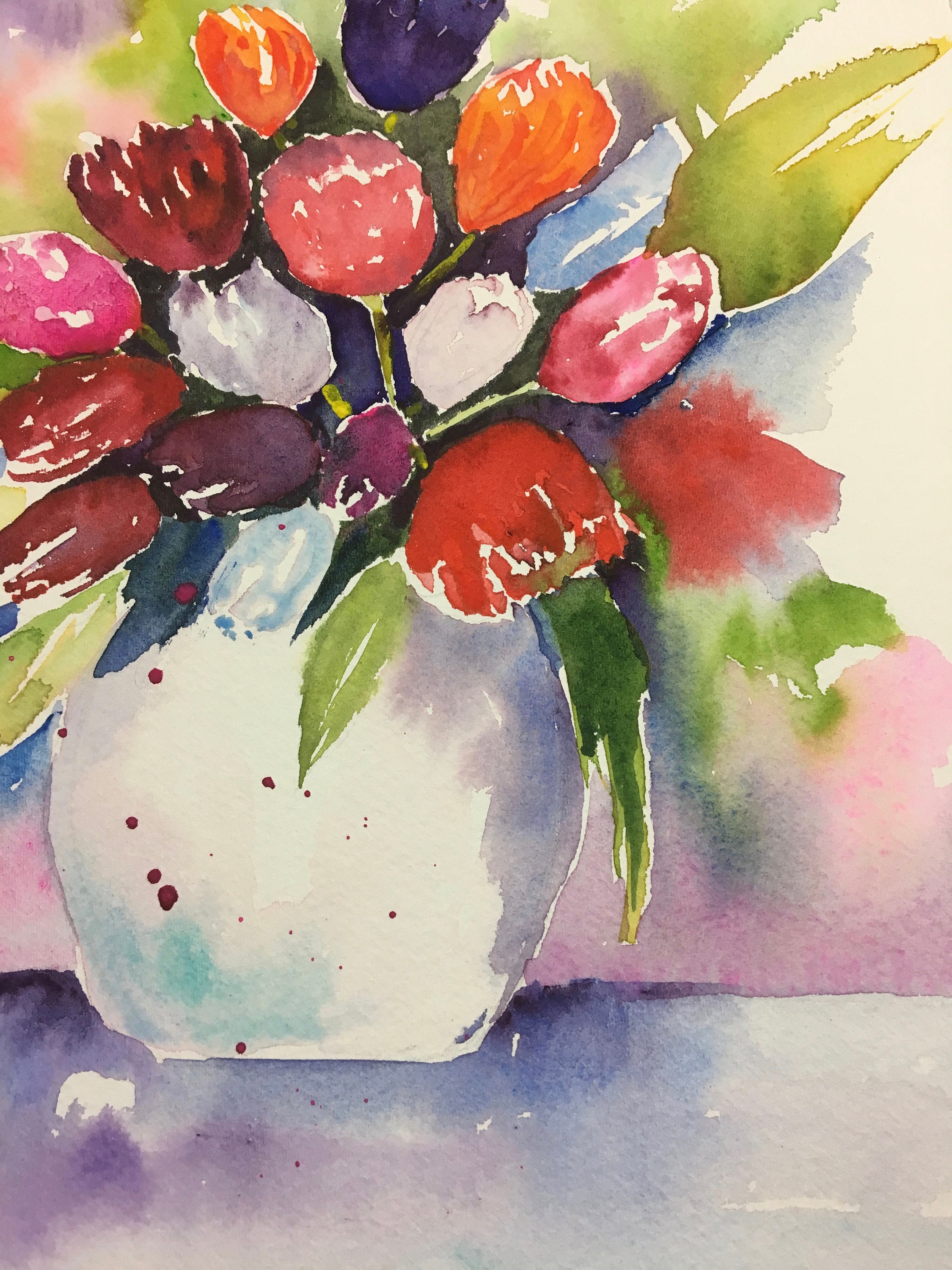 花の水彩画、花の芸術、花瓶の花の絵画 - Etsy 日本
