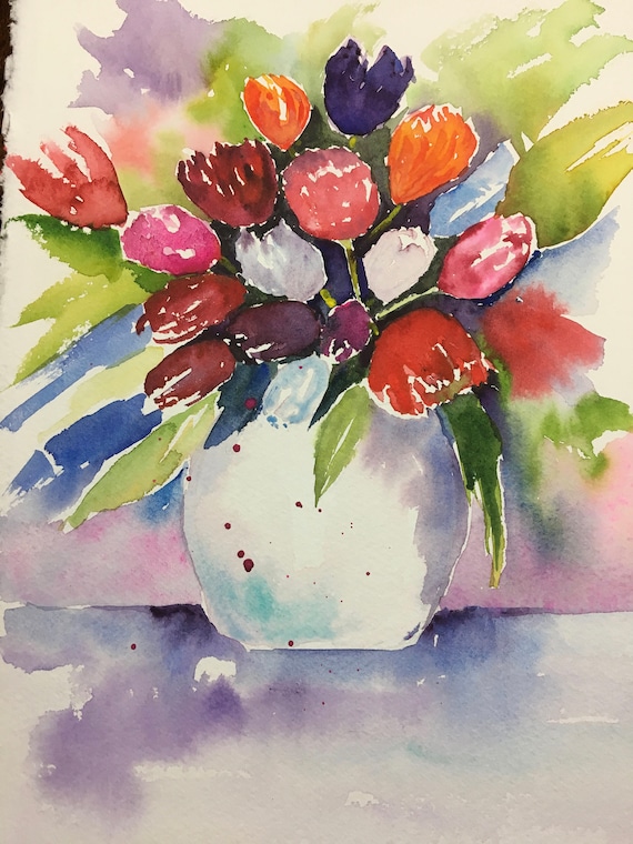 花の水彩画、花の芸術、花瓶の花の絵画 - Etsy 日本