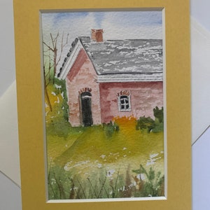 Carte de voeux aquarelle paysage d'été, carte de correspondance originale paysage d'été