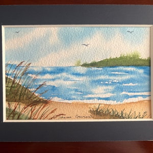 Carte de voeux aquarelle de plage peinte à la main, carte de correspondance vierge herbe de plage, carte aquarelle de plage toutes occasions