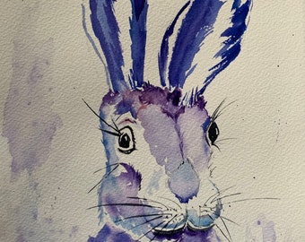 Decorazione originale della cameretta dei coniglietti, arte della parete coniglietto blu, arte del coniglietto della stanza dei bambini