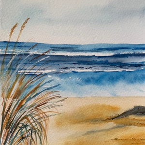 Tranquil Seascape - Original Beach Watercolor Painting - Coastal Watercolor -Handmade Watercolor Beach House Art - Seascape Painting
