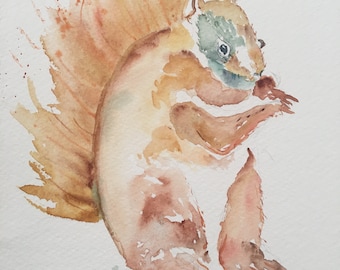 Eekhoorn kinderkamerkunst, eekhoorn aquarelkunst, eekhoorn schilderij