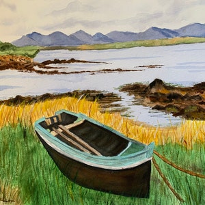Original Ruderboot / Ruderboot, Fischerboot Aquarell Malerei, Bilderwand Kunst
