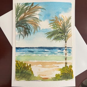 Aquarelle originale de carte de voeux de plage, carte de correspondance de plage peinte à la main