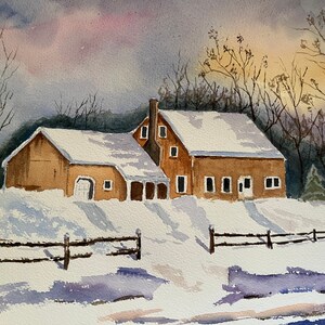 Winter Evening Watercolor Landscape Art, Winter Landscape Wall Art, Watercolor Home Decor