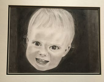 Retrato de grafito personalizado, retrato infantil realista, retrato de grafito