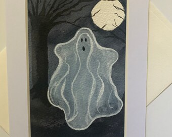 Spooky-Cute Halloween Card for Kids - Adorable Ghost Illustration Card - Playful  Ghost Design Halloween Card - Whimsical Ghost Note Card