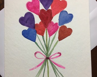 Valentine's Watercolor Card, Original Valentine's Card, Valentine Note Card