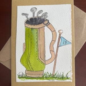 Tarjeta de felicitación de acuarela de golf, tarjeta de golf pintada a mano, tarjeta del Día del Padre