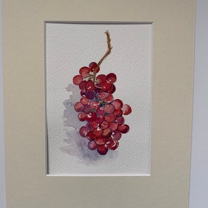 Rote Trauben Stillleben Gemälde, Rote Trauben Aquarell Kunst, Obst Stillleben, Küchen Dekor
